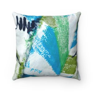 Blue Green and White Spun Polyester Square Pillow Cover